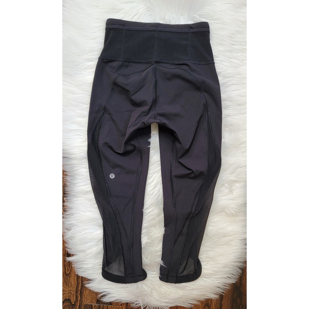 Lululemon Black /Mesh Crop Athletic Running Yoga Leggings Women's Size 2